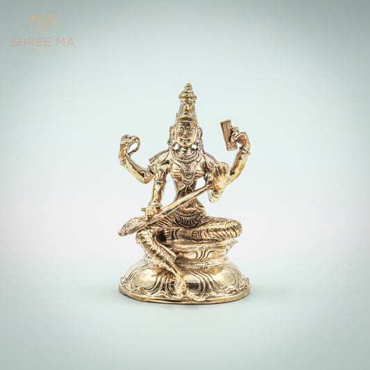 Saraswati 4" inches Panchalogam bronze idol