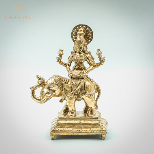 Gajalakshmi seated on Elephant | 9" inches | Handmade | Madhuchista-Vidhana (Lost-Wax casting) | Panchaloha Bronze from Swamimalai