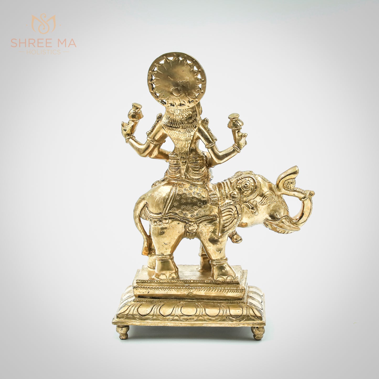 Gajalakshmi seated on Elephant | 9" inches | Handmade | Madhuchista-Vidhana (Lost-Wax casting) | Panchaloha Bronze from Swamimalai