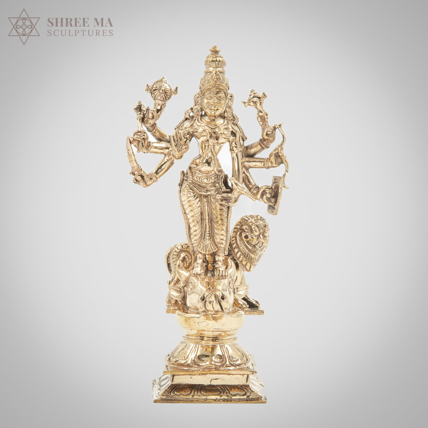 Durga with Lion 6" | Handmade | Madhuchista-Vidhana (Lost-Wax casting) | Panchaloha Bronze from Swamimalai