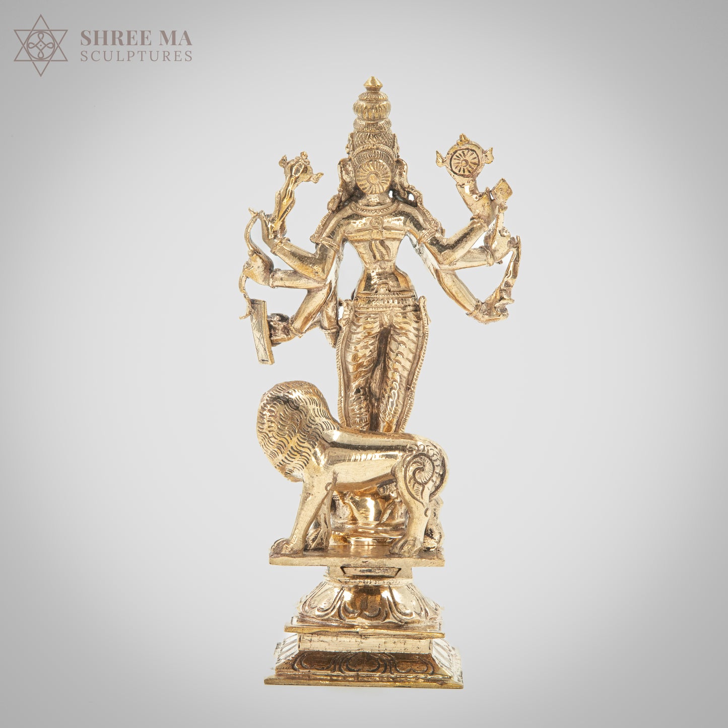 Durga with Lion 6" | Handmade | Madhuchista-Vidhana (Lost-Wax casting) | Panchaloha Bronze from Swamimalai