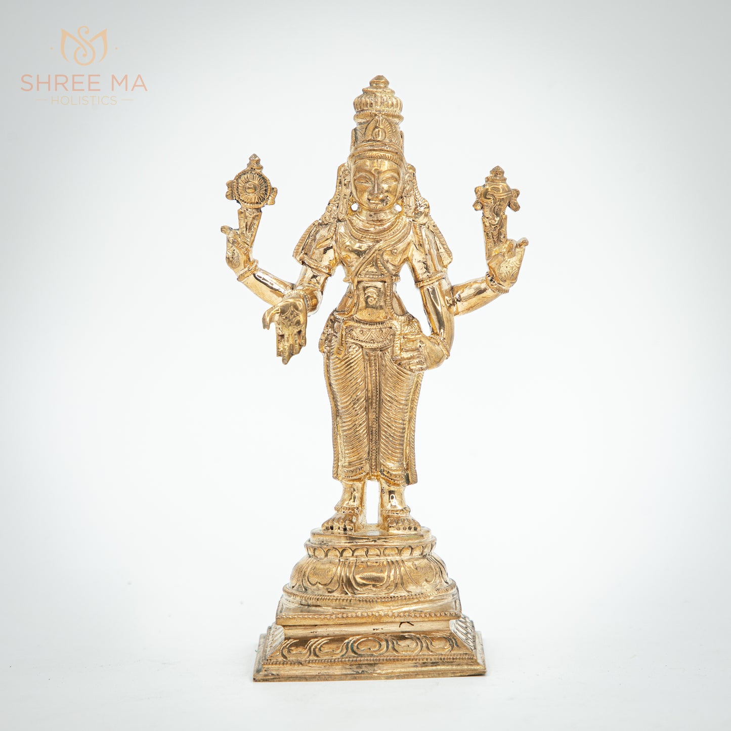 Vishnu with Sridevi and Bhudevi 7" | Handmade | Madhuchista-Vidhana (Lost-Wax casting) | Panchaloha Bronze from Swamimalai