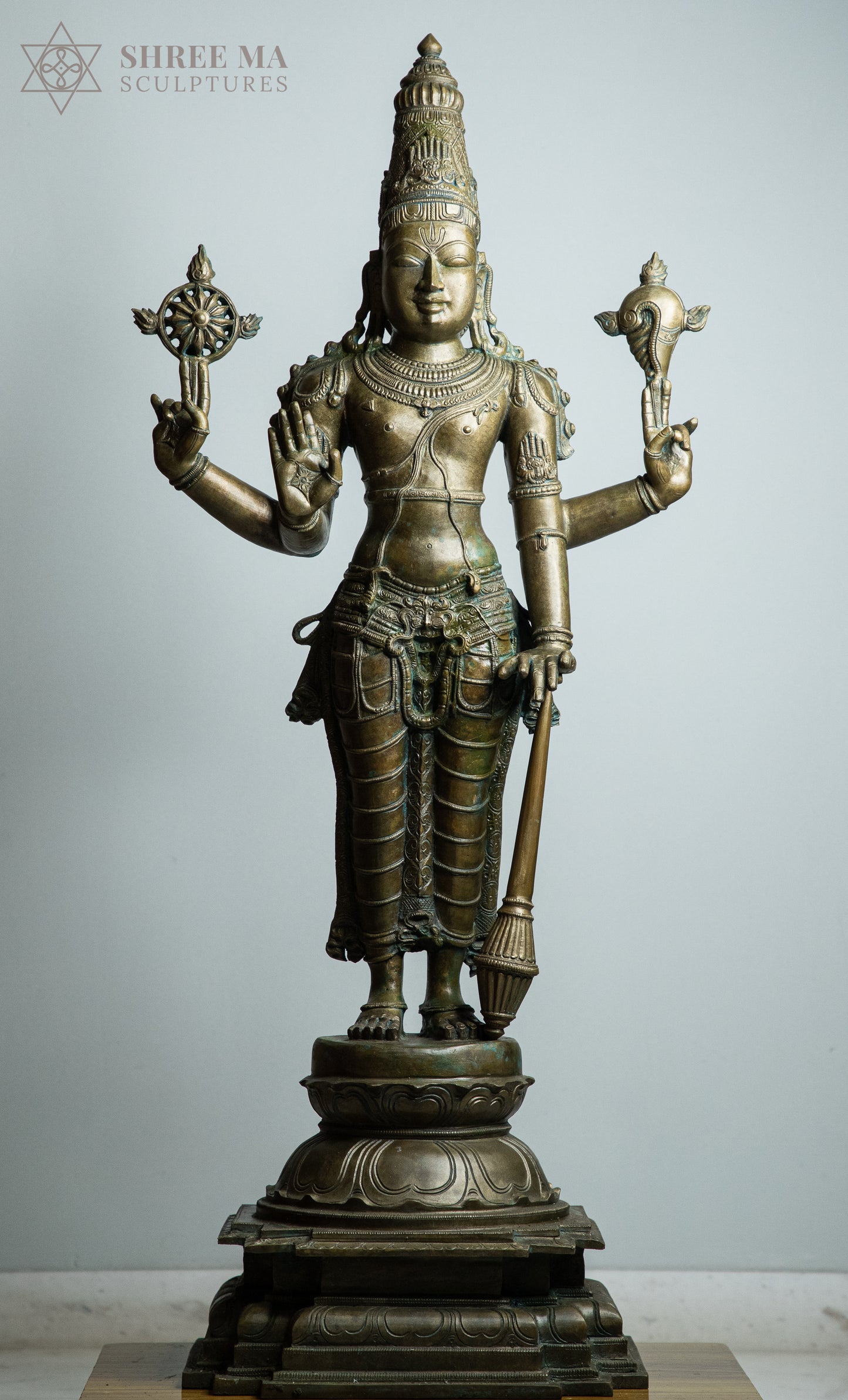 Sri Vishnu 36-Inch Panchaloha Bronze Masterpiece – Handmade Antique-Finish Sculpture