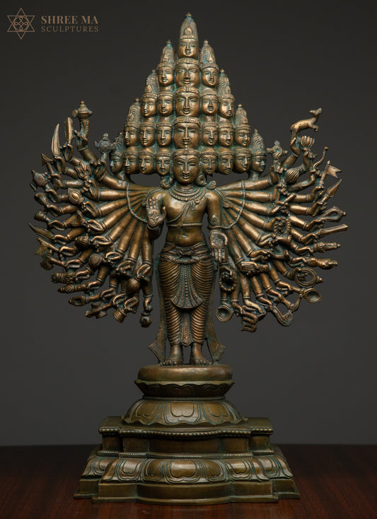 Sadashiva 20" Panchaloha Sculpture | 25 Heads, 50 Hands | Antique Finish | A Mystical Symphony in Bronze